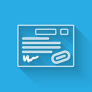 Beyaz çizgi garanti sertifikası şablonu uzun gölgeli izole edilmiş. Vektör İllüstrasyonu