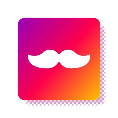 Beyaz Bıyık simgesi beyaz arkaplanda izole edildi. Berber dükkanı sembolü. Yüz kılı stili. Kare renk düğmesi. Vektör İllüstrasyonu