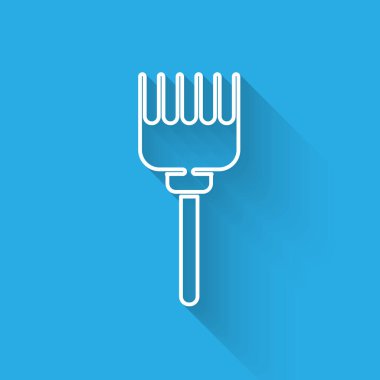 Beyaz çizgi saç fırçası ikonu uzun gölgeli izole edilmiş. Taraklı saç işareti. Berber sembolü. Vektör İllüstrasyonu