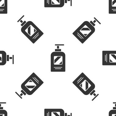 Gri şampuan ikonu şişesi beyaz arka planda izole edilmiş pürüzsüz desen. Vektör İllüstrasyonu