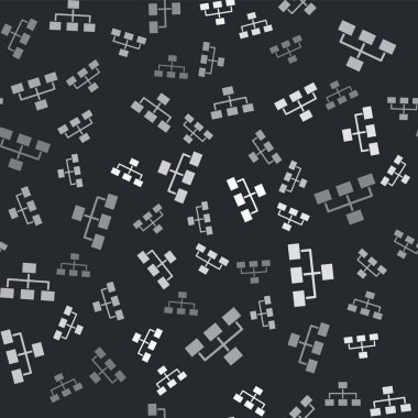 Gri İşletme hiyerarşisi organizogram grafiği bilgi ikonu siyah arkaplanda izole edilmiş pürüzsüz desen. Kurumsal yapı elementleri. Vektör İllüstrasyonu