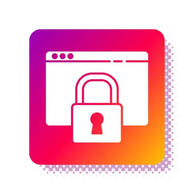 Beyaz Güvenlik HTTPS ve SSL simgesi olan sitenizi beyaz arkaplanda izole edin. İnternet iletişim protokolü. Kare renk düğmesi. Vektör İllüstrasyonu