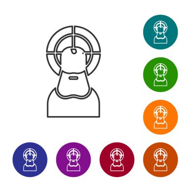 Beyaz arka planda izole edilmiş siyah çizgi İsa ikonu. Simgeleri renk daire düğmelerine ayarla. Vektör İllüstrasyonu