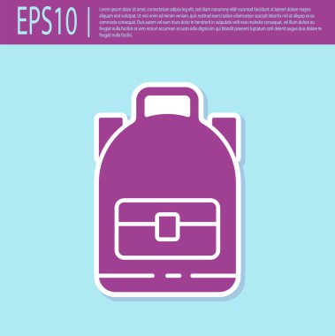 Retro mor yürüyüş sırt çantası simgesi turkuaz arka planda izole edildi. Kamp ve dağ gezisi sırt çantası. Vektör İllüstrasyonu