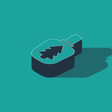 Yeşil arka planda izole edilmiş Isometric Canteen su şişesi simgesi. Turist matarası ikonu. Kampanyada bir kavanoz su kullanıldı. Vektör İllüstrasyonu