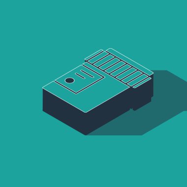 Yeşil arka planda marihuana ya da kenevir yaprağı ikonu olan Isometric Tıbbi şişe. Kavanozlardaki kenevir yağı özlerini taklit et. Vektör İllüstrasyonu