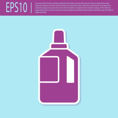 Retro mor kumaş yumuşatıcı simgesi turkuaz arka planda izole edildi. Sıvı çamaşır deterjanı, saç kremi, temizlik maddesi, çamaşır suyu. Vektör İllüstrasyonu