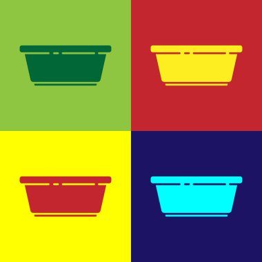 Pop Art Plastik leğen simgesi renk arkaplanında izole edildi. Sulu kase. Çamaşır yıkama, temizlik malzemeleri. Vektör İllüstrasyonu