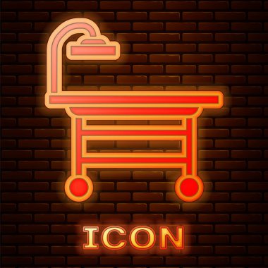 Parlayan neon işletim tablosu simgesi tuğla duvar arkasında izole edilmiş. Vektör İllüstrasyonu