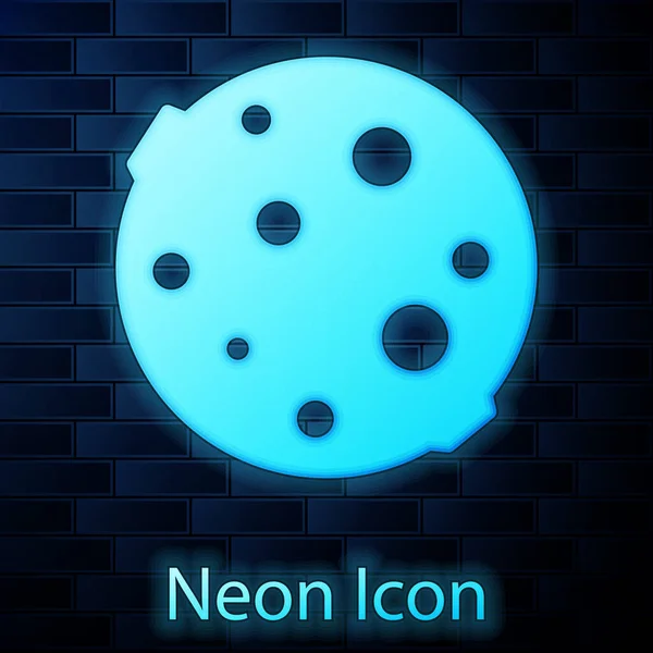 Glödande Neon Månen Ikon Isolerad Tegel Vägg Bakgrund Vektor Illustration — Stock vektor