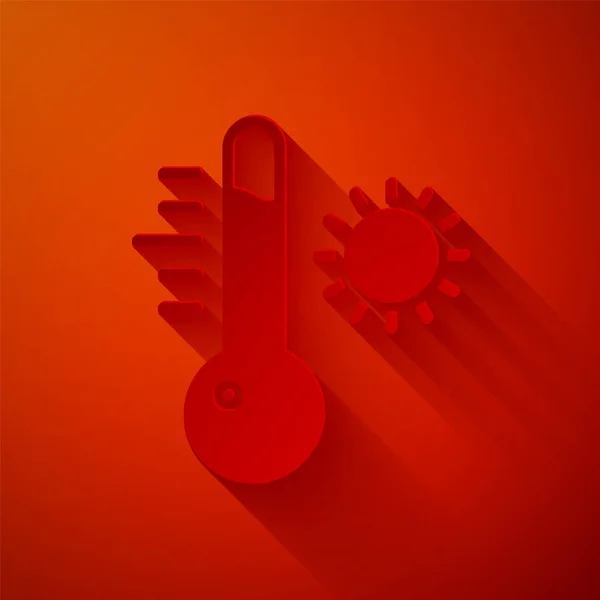 Kağıt Kesiği Meteoroloji Termometresi Kırmızı Arkaplanda Izole Edilmiş Ikon Ölçümü — Stok Vektör