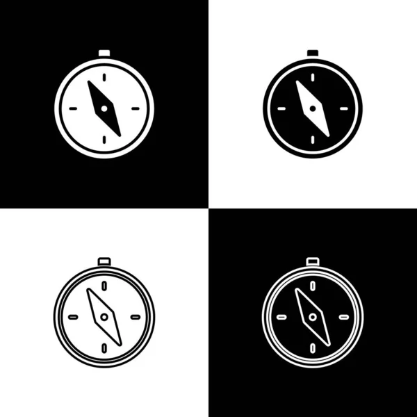Imposta Icona Bussola Isolata Sfondo Bianco Nero Simbolo Navigazione Windrose — Vettoriale Stock