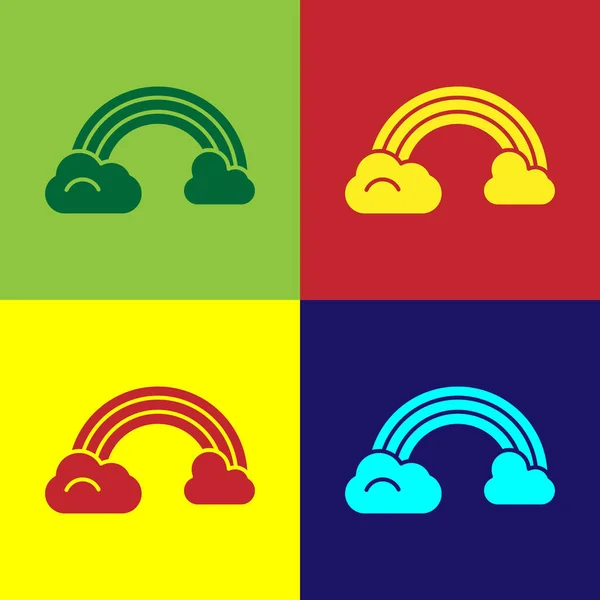 Pop Art Regenbogen Mit Wolken Symbol Isoliert Auf Farbigem Hintergrund — Stockvektor