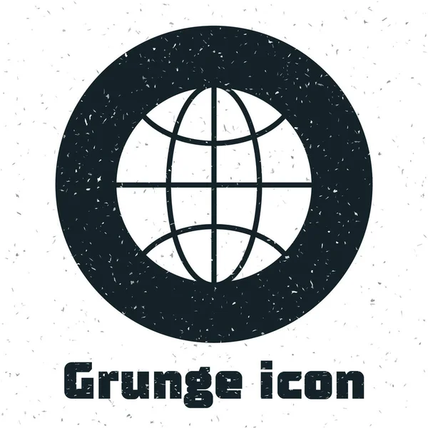 Grunge Világszerte Elszigetelt Ikon Fehér Alapon Tűt Bolygóra Monokróm Vintage — Stock Vector