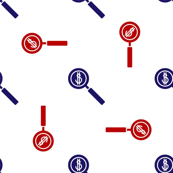 Blått Och Rött Förstoringsglas Och Dollar Symbol Ikon Isolerad Sömlös — Stock vektor