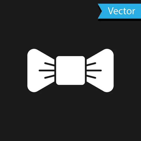 White Bow Tie Icon Isolated Black Background Vector Illustration — Stock Vector