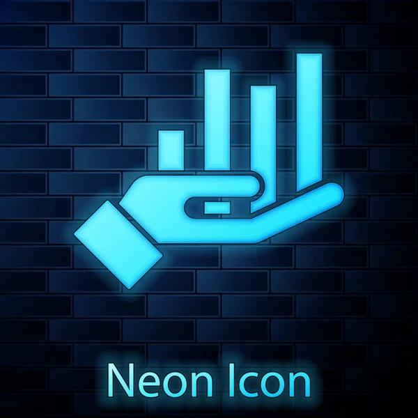 Zářící Neonový Graf Infografická Ikona Izolované Pozadí Cihlové Stěny Značka — Stockový vektor