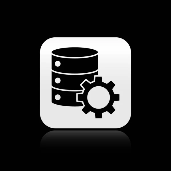 Zwarte Server Tandwielpictogram Geïsoleerd Zwarte Achtergrond Aanpassen App Service Concept — Stockvector
