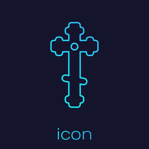 Icono Cruz Cristiana Línea Turquesa Aislado Sobre Fondo Azul Cruz — Vector de stock