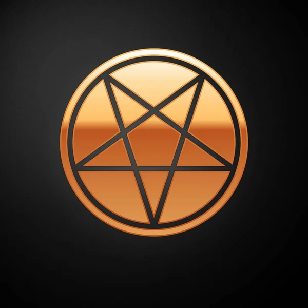 Goud Pentagram Een Cirkel Pictogram Geïsoleerd Zwarte Achtergrond Magisch Occult — Stockvector