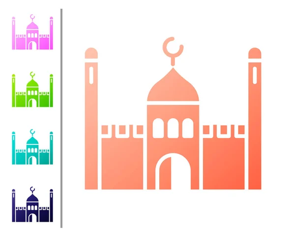 Icône Mosquée Musulmane Corail Isolé Sur Fond Blanc Définir Des — Image vectorielle