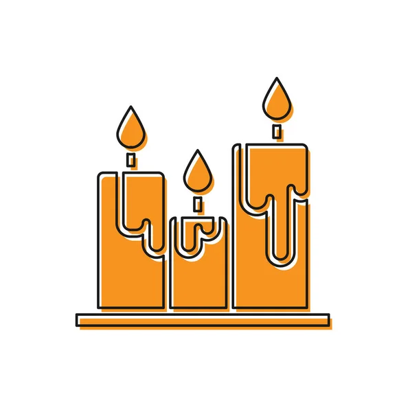 Orange Burning Candles Icon Isolated White Background Cylindrical Candle Stick — Stock Vector