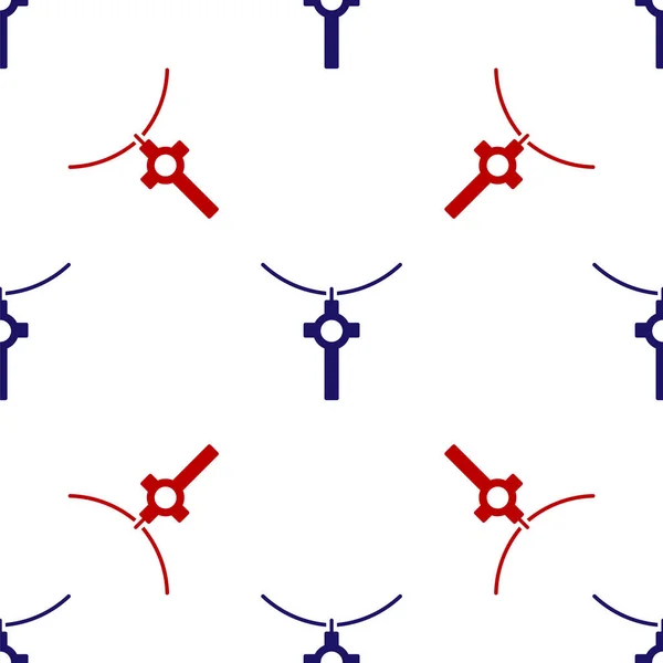 Modrý Červený Křesťanský Kříž Ikoně Řetězu Izolované Bezešvé Vzor Bílém — Stockový vektor