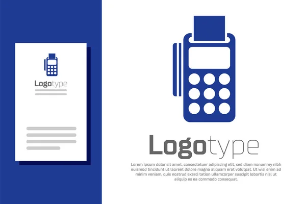 Terminal Pos Azul Com Cartão Crédito Inserido Ícone Reciept Impresso — Vetor de Stock