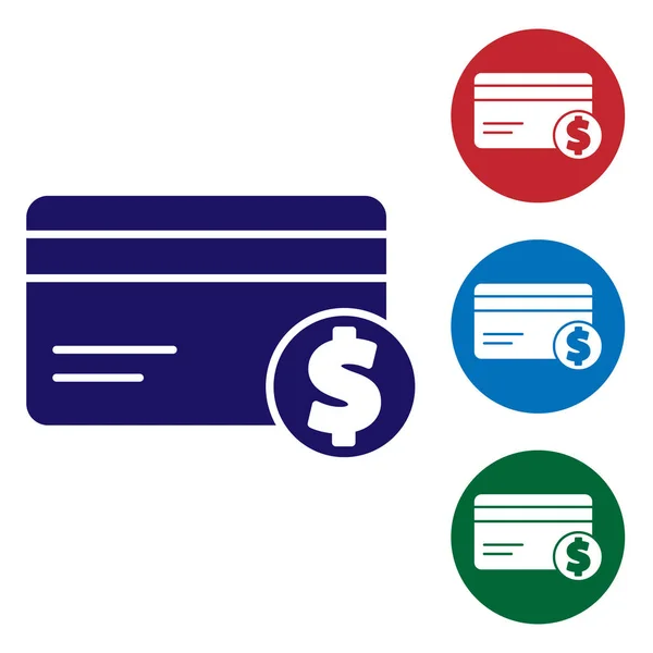 蓝色信用卡和美元符号图标孤立在白色背景上 网上支付 提取现金 金融业务 在彩色正方形按钮中设置图标 病媒图解 — 图库矢量图片