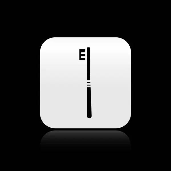 Schwarzes Zahnbürstensymbol Isoliert Auf Schwarzem Hintergrund Silberner Quadratischer Knopf Vektorillustration — Stockvektor