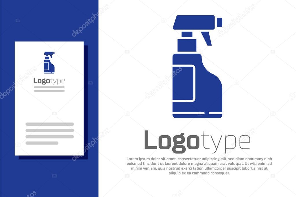 Blue Cleaning spray bottle with detergent liquid icon isolated on white background. Logo design template element. Vector Illustration
