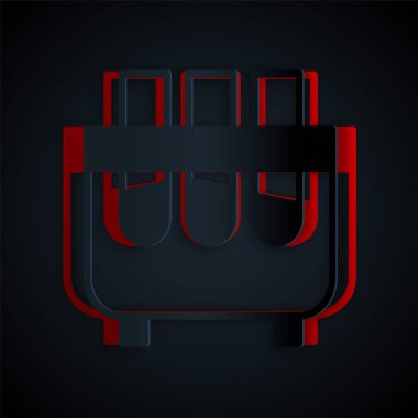 Kağıt kesiği Test tüpü ve kimyasal test ikonu siyah arka planda izole edildi. Laboratuvar cam levhası. Kağıt sanatı tarzı. Vektör İllüstrasyonu