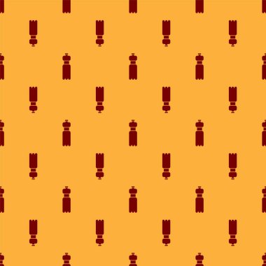 Kırmızı Şişe su simgesi kahverengi arka plan üzerinde izole dikişsiz desen. Soda su içecek işareti. Vektör İllüstrasyonu
