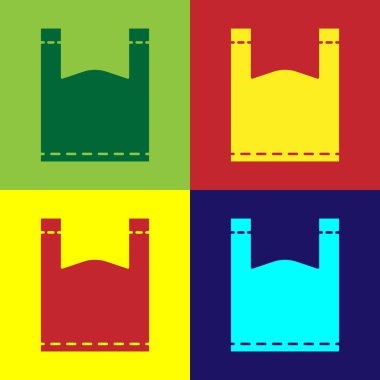 Pop Art Plastik Torba simgesi renk arkaplanında izole edilmiş. Tek kullanımlık selofan ve politen paket yasaklama işareti. Vektör İllüstrasyonu