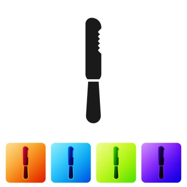 Black Disposable plastic knife icon isolated on white background. Set icons in color square buttons. Vector Illustration