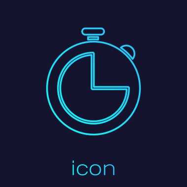Turquoise line Kitchen timer icon isolated on blue background. Cooking utensil.  Vector Illustration