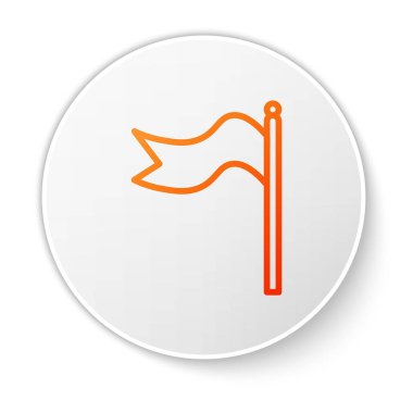 Beyaz arka planda izole edilmiş turuncu çizgili rüzgar gülü rüzgar gülü ikonu. Rüzgâr Sock rüzgarın yönünü ve gücünü gösteriyor. Beyaz daire düğmesi. Vektör İllüstrasyonu