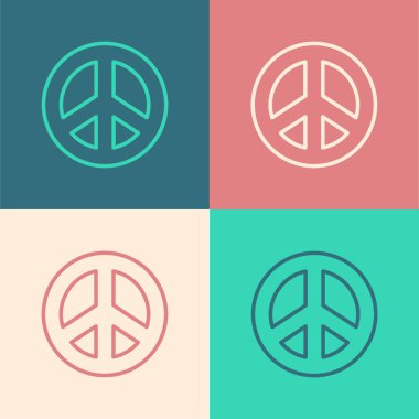 Pop Art Line Barış simgesi renk arkaplanında izole edildi. Hippi barış sembolü. Vektör İllüstrasyonu