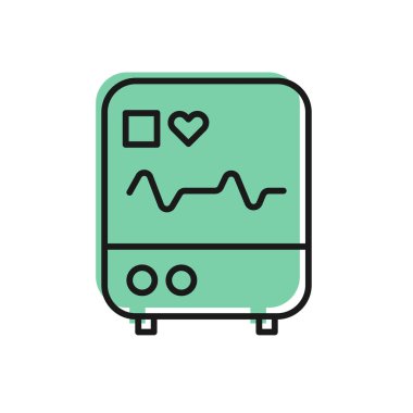 Beyaz zemin üzerinde kardiyogram simgesi olan siyah çizgi bilgisayar monitörü. Simge denetleniyor. Kalp atışı elle çizilmiş EKG monitörü. Vektör İllüstrasyonu