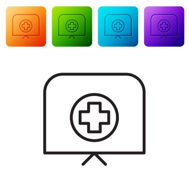 Siyah çizgili hemşire şapkası beyaz arka planda izole edilmiş çapraz simge. Tıp hemşiresi şapkası işareti. Renkli kare düğmelerle simgeleri ayarla. Vektör İllüstrasyonu