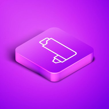 Mor arkaplanda izole edilmiş Isometric line Inhaler simgesi. Öksürük şurubu, solunum, alerjik hasta. Mor kare düğme. Vektör İllüstrasyonu