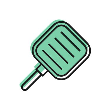 Siyah çizgi kızartma tavası simgesi beyaz arkaplanda izole edildi. Kızartma veya kızartma gıda sembolü. Vektör İllüstrasyonu