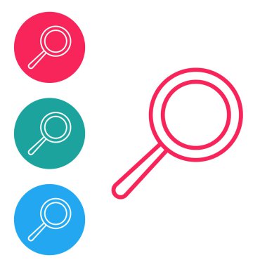 Kırmızı çizgi tava simgesi beyaz arkaplanda izole edildi. Kızartma veya kızartma gıda sembolü. Simgeleri daire düğmelerine ayır. Vektör İllüstrasyonu