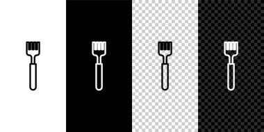 Set line Fork icon isolated on black and white background. Cutlery symbol.  Vector Illustration