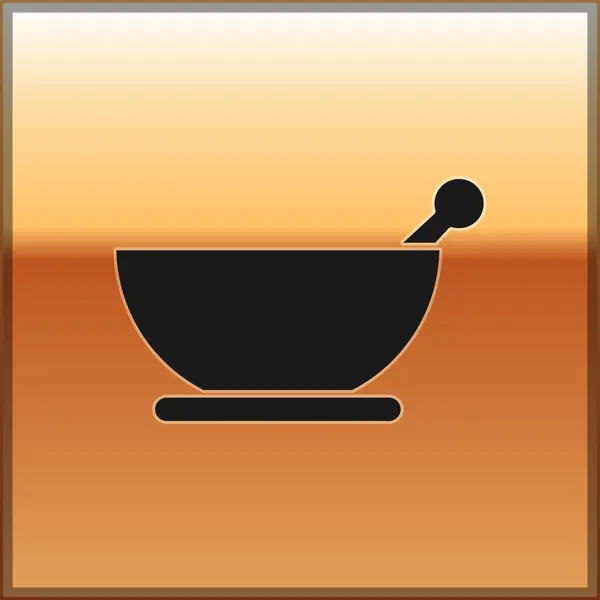 Black Mortar Pestle Icon Isolated Gold Background Vector Illustration — Stock Vector