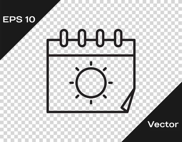 Ligne Noire Calendrier Icône Soleil Isolés Sur Fond Transparent Symbole — Image vectorielle