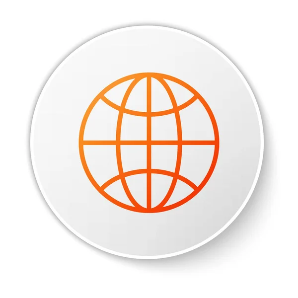 Linea Arancione Icona Mondiale Isolata Sfondo Bianco Spilla Sul Globo — Vettoriale Stock