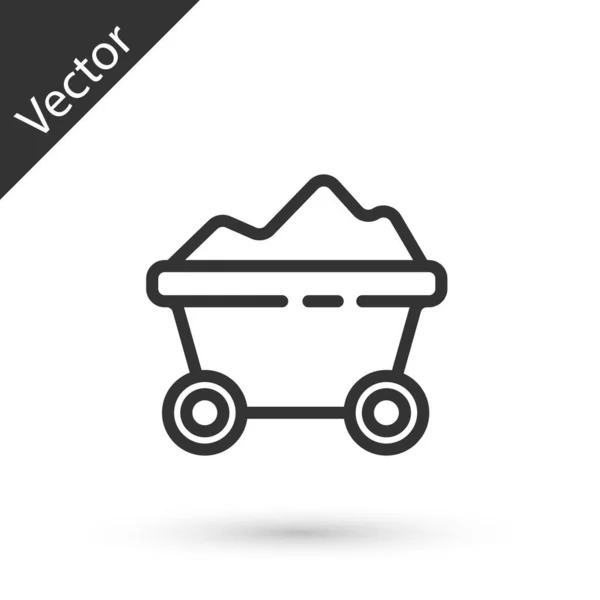 Grijze Lijn Koolmijn Trolley Pictogram Geïsoleerd Witte Achtergrond Fabriek Kolenmijn — Stockvector