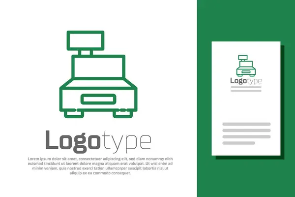 Зеленая Линия Кассовый Аппарат Иконкой Чека Выделенной Белом Фоне Знак — стоковый вектор