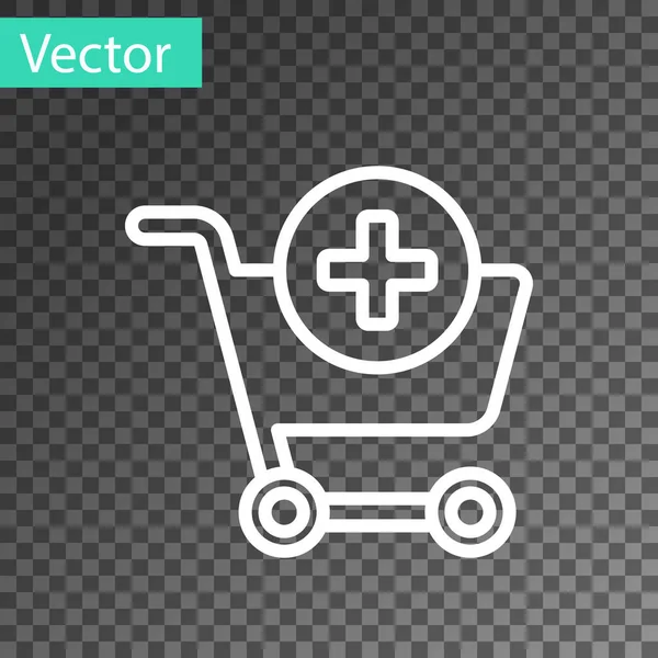 White Line Add Shopping Cart Icon Isolated Transparent Background Online — Stock Vector